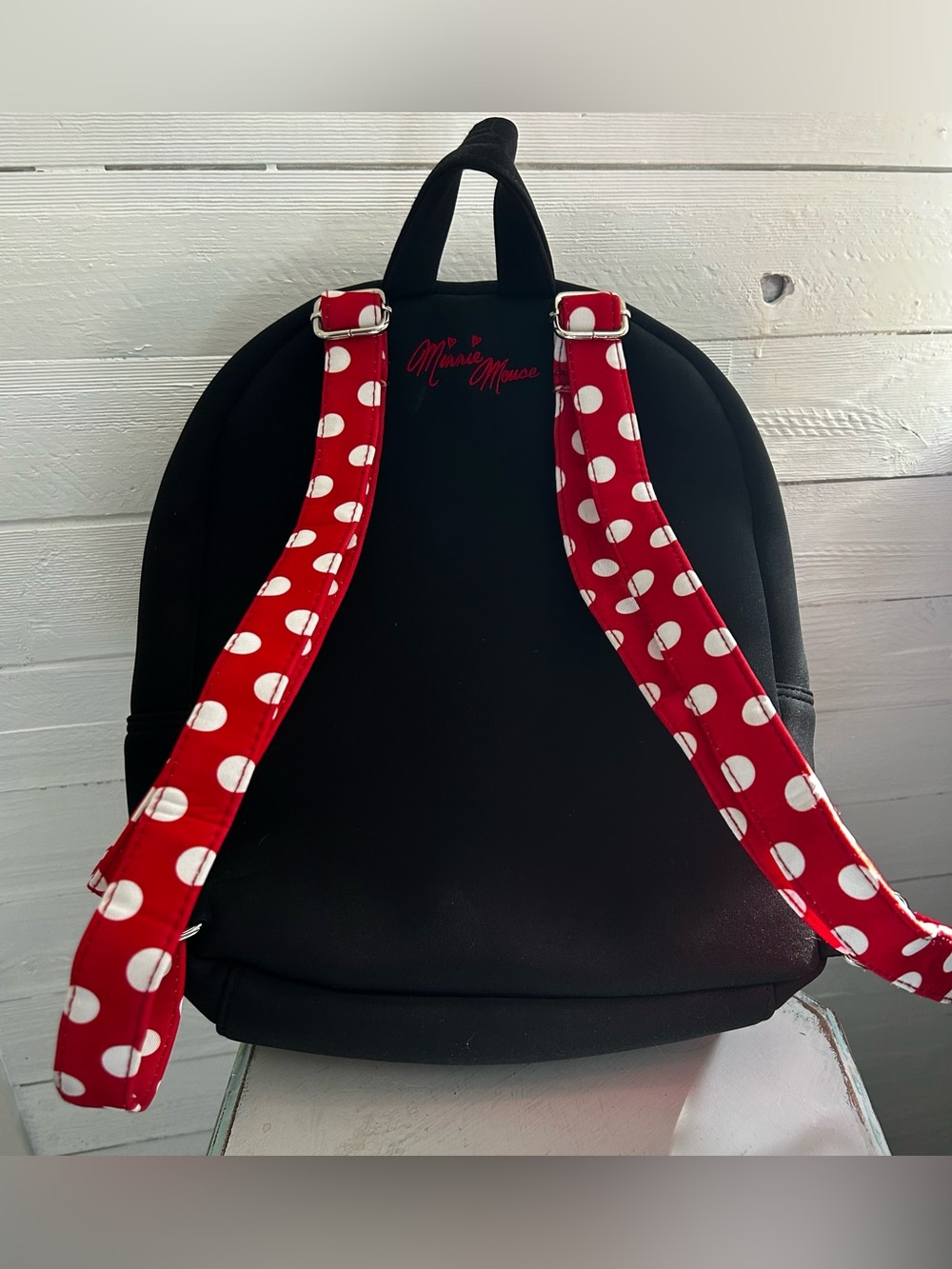 Disney Minnie Mouse black and Red Polka Dot Backpack with Bow. EUC - Picture 2 of 8